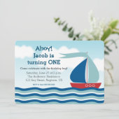 帆船&ウォーター航海のボーイ誕生日招待状 招待状 (スタンド正面)