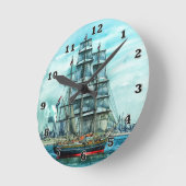 帆船 ラウンド壁時計 (傾斜)