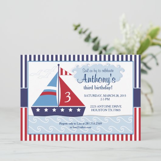 帆船/垂直誕生日招待状 招待状 (スタンド正面)