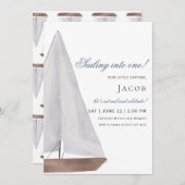 帆船「帆船に乗り込む!」 誕生日招待状 招待状 (正面/裏面)