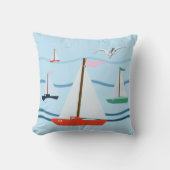 帆船、水路、海波 クッション (正面)