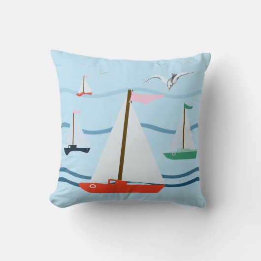 帆船、水路、海波 クッション (正面)