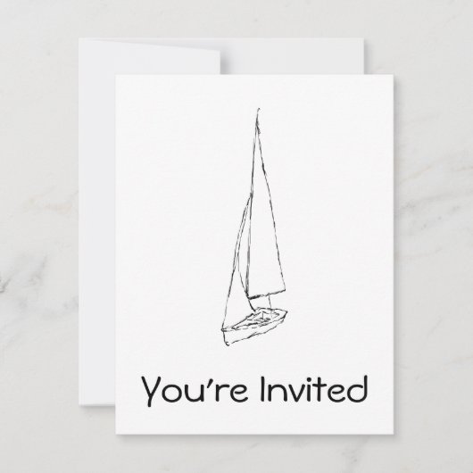 帆船。白黒でスケッチします。 招待状 (正面)
