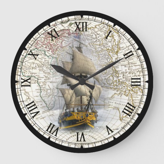 帆船  ~1789東半球図~   ラージ壁時計 (正面)