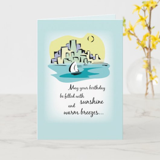 帆船in市前誕生日 カード (黄色い花)