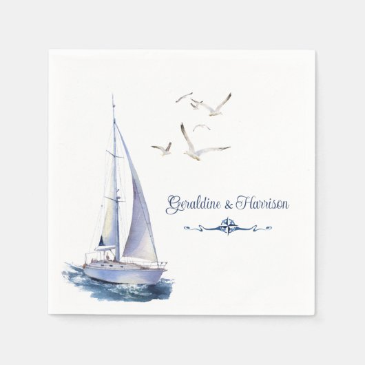 帆走航海のヨット結婚ズ スタンダードカクテルナプキン (正面)