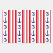 帆走航海の赤白青ストライプいかり ラッピングペーパーシート (正面)