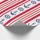 帆走航海の赤白青ストライプボートいかり ラッピングペーパー (角)