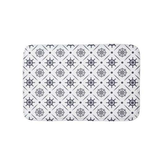 帆走航海の車とコンパスを備えた模様 バスマット (正面)