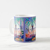 帆走船の港のお洒落おもしろい コーヒーマグカップ (正面左)