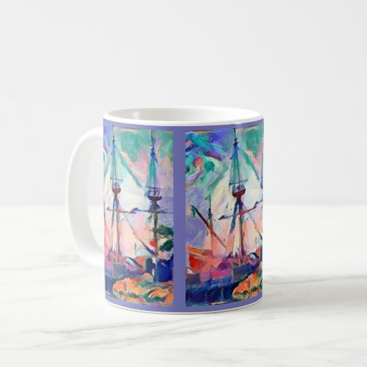 帆走船の港のお洒落おもしろい コーヒーマグカップ (正面左)