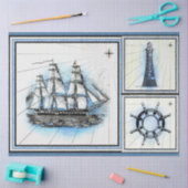 帆走船ヴィンテージ芸術的分離 薄葉紙 (クラフト)