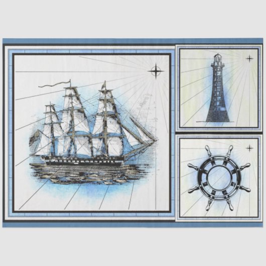 帆走船ヴィンテージ芸術的分離 薄葉紙 (正面)