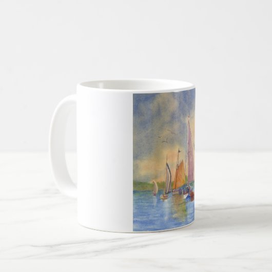 帆走，夕日，帆船，ブートベイハーバー航法 コーヒーマグカップ (正面左)