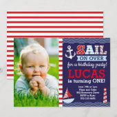 帆遠くにな男の子の航海のな誕生日 招待状 (正面/裏面)