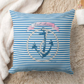 "帆"遠くにいかり、ホワイトロープと青ストライプい クッション (ブランケット)