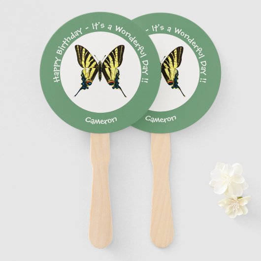希少なアゲハチョウ蝶の誕生日パーティー ハンドファン (正面&裏面)