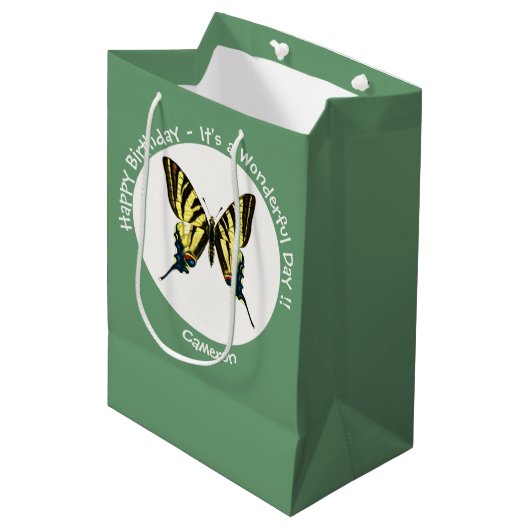 希少なアゲハチョウ蝶の誕生日パーティー ミディアムペーパーバッグ (正面アングル)