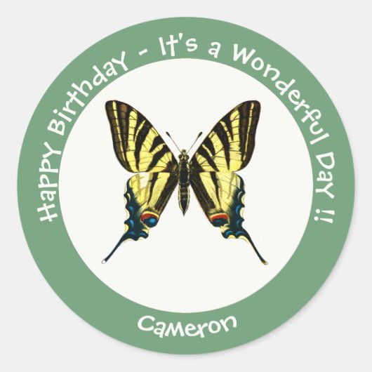 希少なアゲハチョウ蝶の誕生日パーティー ラウンドシール (正面)