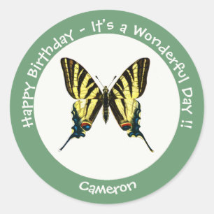 希少なアゲハチョウ蝶の誕生日パーティー ラウンドシール