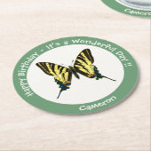 希少なアゲハチョウ蝶の誕生日パーティー ラウンドペーパーコースター (アングル)