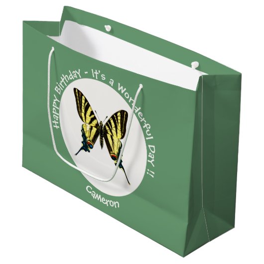 希少なアゲハチョウ蝶の誕生日パーティー ラージペーパーバッグ (正面アングル)