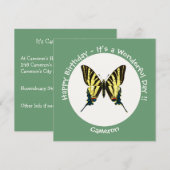 希少なアゲハチョウ蝶の誕生日パーティー 招待状 (正面/裏面)