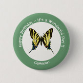希少なアゲハチョウ蝶の誕生日パーティー 缶バッジ (正面)