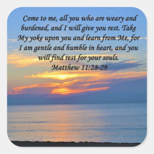 希望が満たされた，マタイ11:28日の出の写真デザイン スクエアシール (正面)