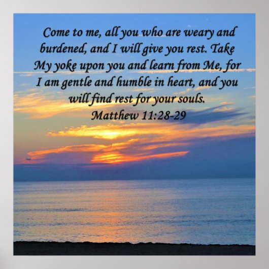 希望が満たされた,マタイ11:28日の出の写真デザイン ポスター (正面)