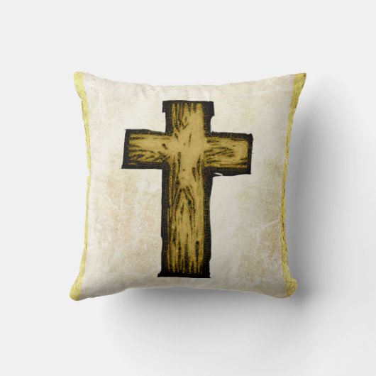 希望とインスピレーションの茶色の木製クロスシンボル クッション (裏面)