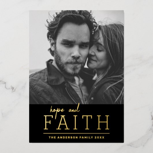 希望と信仰。宗教的エレガントなクリスマス金ゴールド 箔シーズンカード (正面)