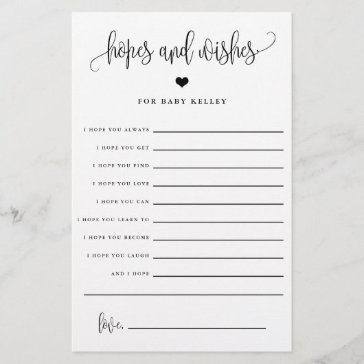 希望と希望、ベビーシャワーアドバイス紙カード チラシ (正面)