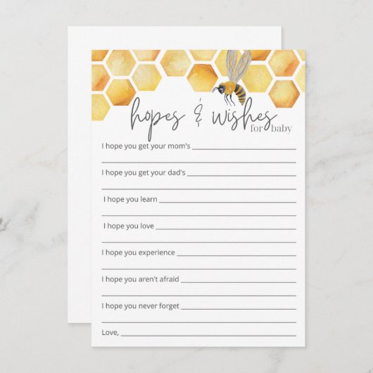 希望と願いミツバチ赤ちゃんシャワー挿入 エンクロージャーカード (正面/裏面)