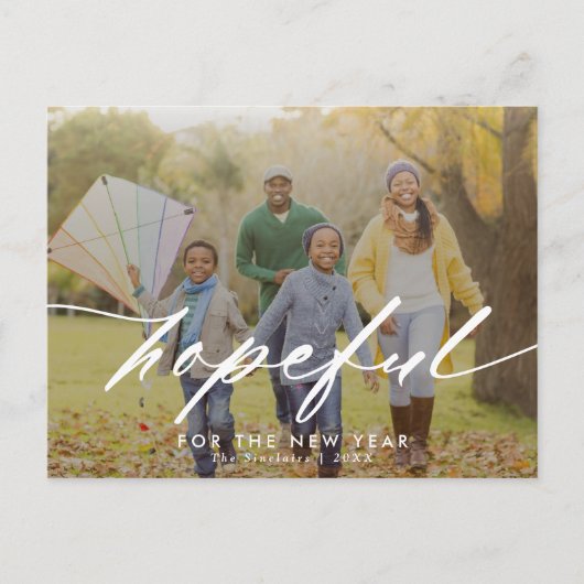希望に満ちたスクリプトオーバーレイ新年の写真 シーズンポストカード (正面)