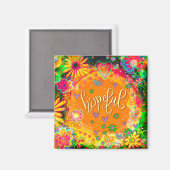 希望に満ちたハートおもしろいイエローフローラインスピレーション マグネット (正面/裏面)