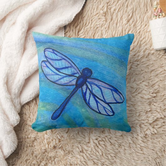 希望に満ちたブルートンボの平和な水彩 クッション (ブランケット)