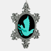 希望のティール(緑がかった色)のリボン-卵巣癌の鳩 スノーフレークピューターオーナメント (左)