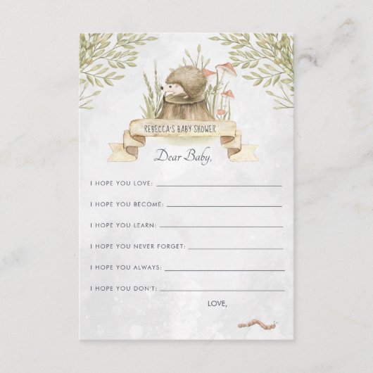 希望のベビーアドバイスカード | Woodland Hedgehog エンクロージャーカード (正面)