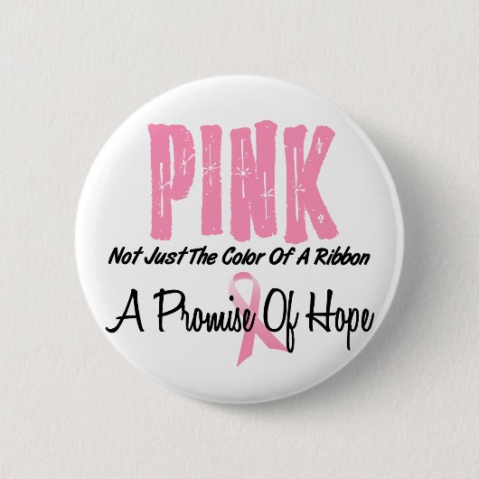 希望の乳癌のピンクのリボンの記号 缶バッジ (正面)