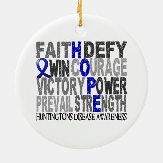 希望の単語のコラージュのハンティントンの病気 セラミックオーナメント (裏面)