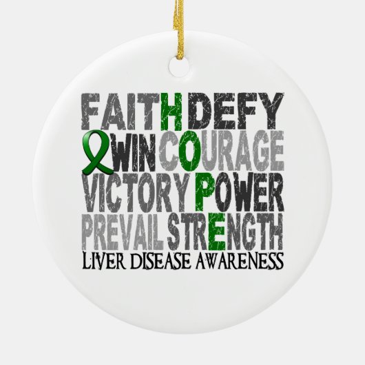 希望の単語のコラージュの肝臓病 セラミックオーナメント (裏面)