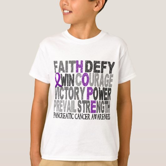 希望の単語のコラージュの膵臓癌 Tシャツ (正面)