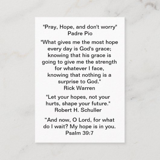 希望の感動的引用文 名刺 (裏面)