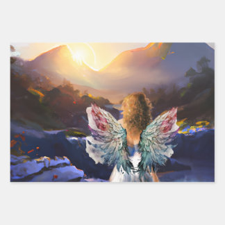 希望の日の出ラッピング紙フラットシートオブ3 ラッピングペーパーシート