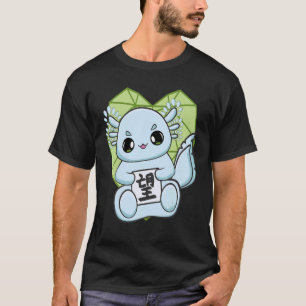 希望の漢字とブルーアホロートルの和風デザイン Tシャツ