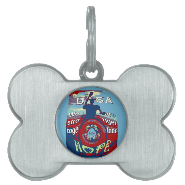希望の統一された中で強く一緒に – USAアートプリント ペットネームタグ (正面)