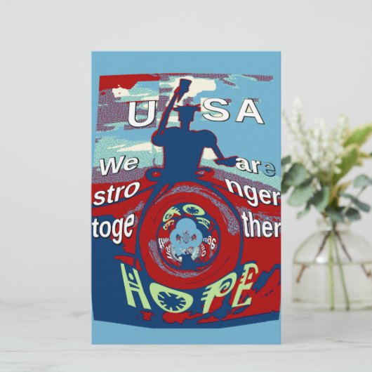 希望の統一された中で強く一緒に – USAアートプリント 便箋 (スタンド正面)