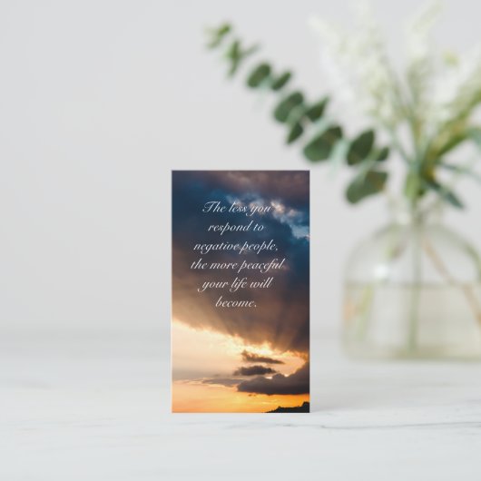 希望の美しい夕日の光やる気を起こさせる引用文 名刺 (スタンド正面)