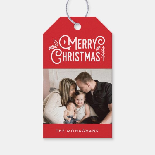 希望の興奮 |メリークリスマス |写真 |赤 ギフトタグ (正面)